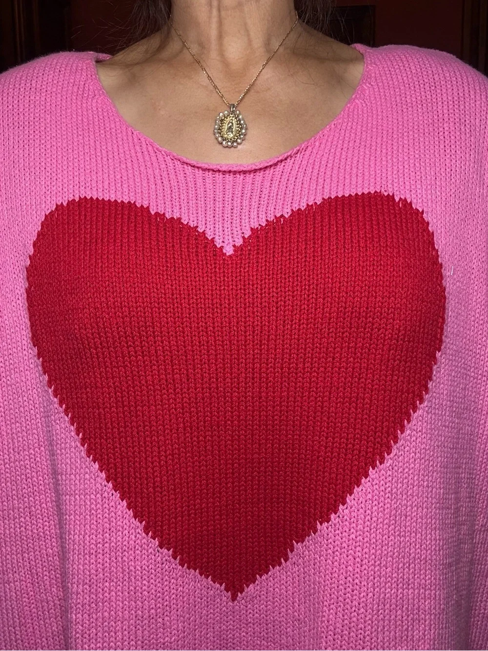 Miracle Pink Sweater with Red Heart Intarsia